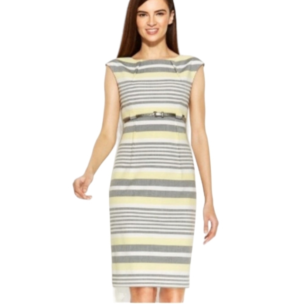 Calvin Klein sheath striped belted dress
